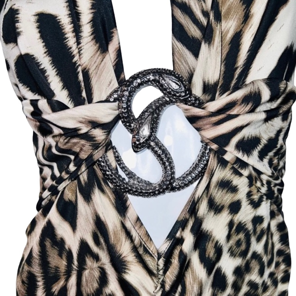 Party 21 Leopard Print Snake Medallion Bodycon Brown & Cream Halter Midi Dress - Picture 6 of 10